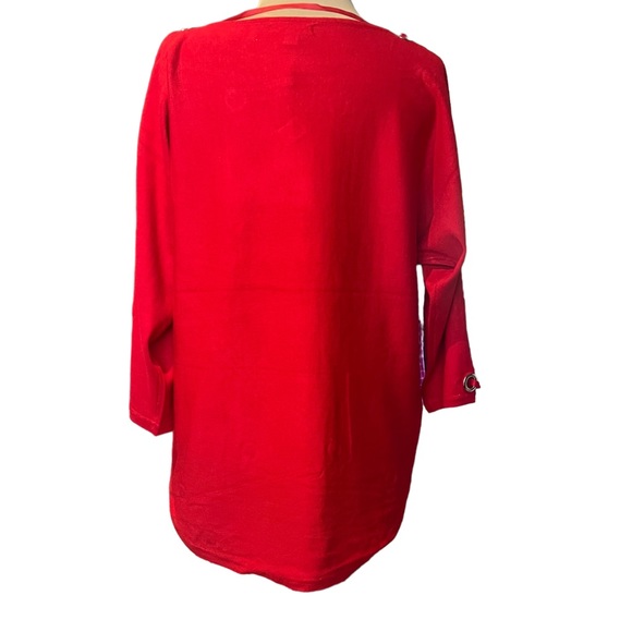 Cable & Gauge Red Knit long Cold Shoulder Sleeves Silver Embellishments - Picture 4 of 9